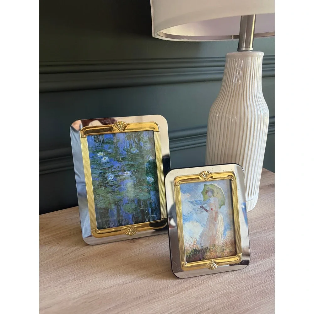 Two Vintage Picture Frames Two-Tone Silver and Gold Finish